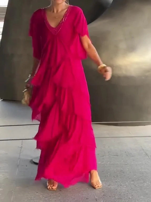 Vestido largo con estampado floral y corte fluido – VALERIA