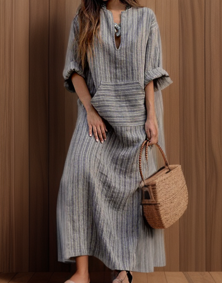 Vestido largo de mujer con bolsillo frontal y diseño casual – PARALINA