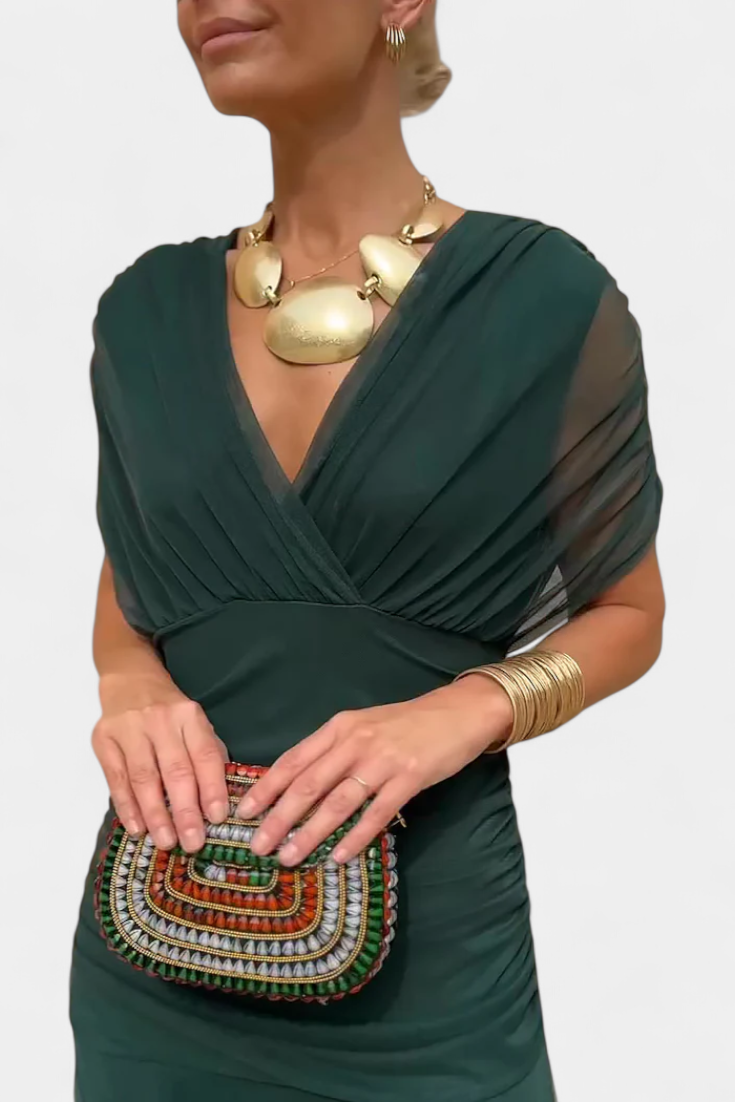 Amarilla – Vestido maxi con escote en V para mujer