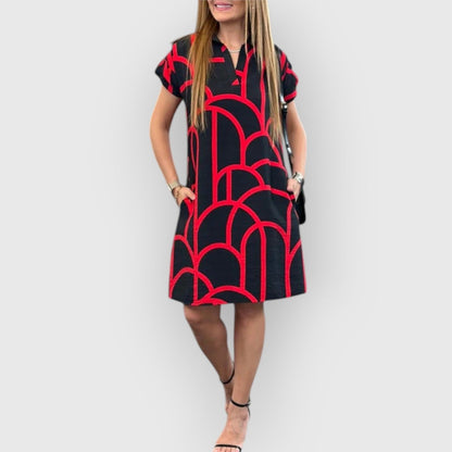 Vestido recto de mujer con cuello polo y manga corta – BLANCA