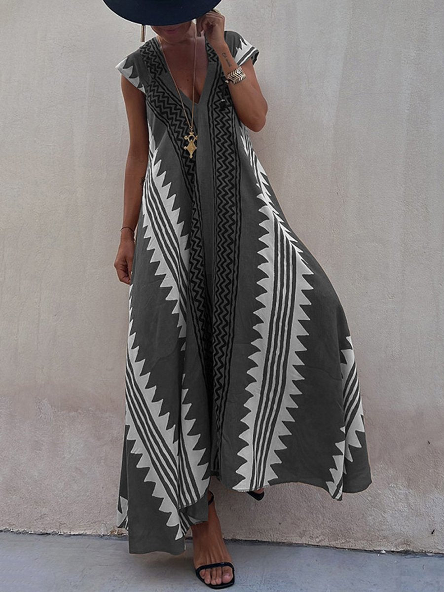 Vestido maxi de mujer con escote profundo y mangas amplias – FERNANDA