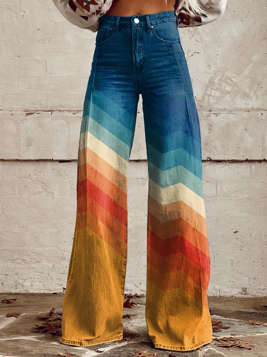 Pantalón acampanado con estampado retro y tejido flexible – SPECTRA