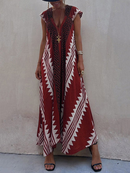 Vestido maxi de mujer con escote profundo y mangas amplias – FERNANDA