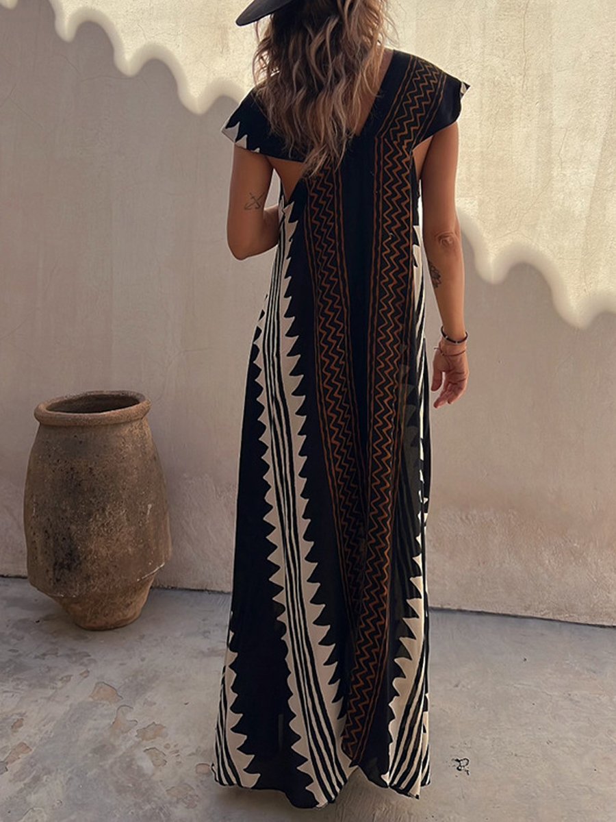 Vestido maxi de mujer con escote profundo y mangas amplias – FERNANDA