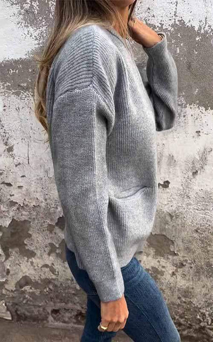 BEEBEE - Cálida chaqueta de punto de algodón con cremallera para mujeres