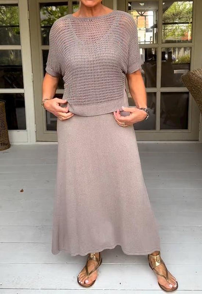 Conjunto de vestido y blusa calada de estilo casual – ADRIELLE