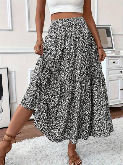 Falda larga boho con estampado floral y vuelo ligero – LIVARA