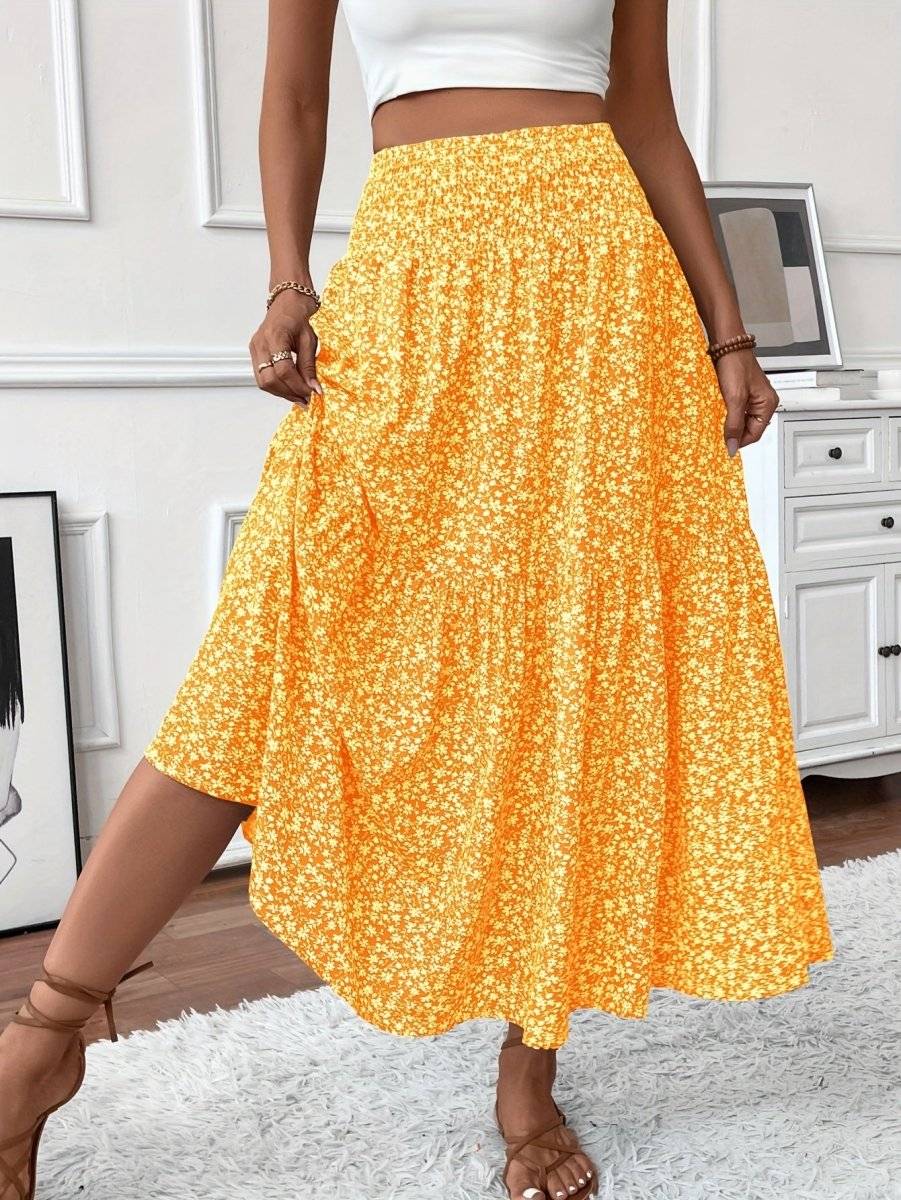 Falda larga boho con estampado floral y vuelo ligero – LIVARA