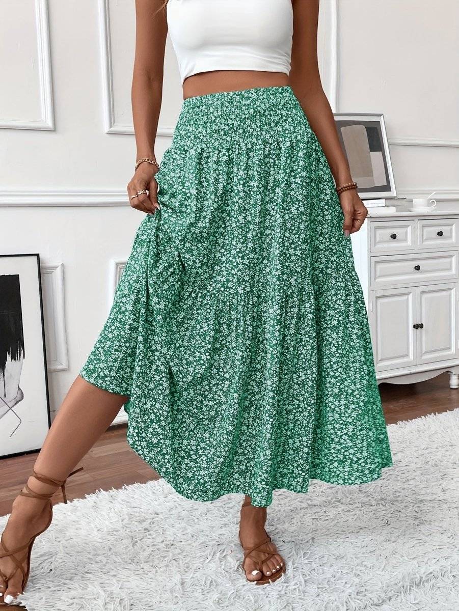 Falda larga boho con estampado floral y vuelo ligero – LIVARA
