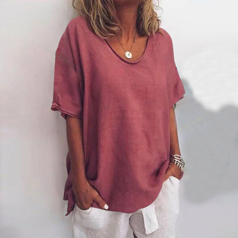 Top básico fluido de mujer con cuello redondo – MAYA