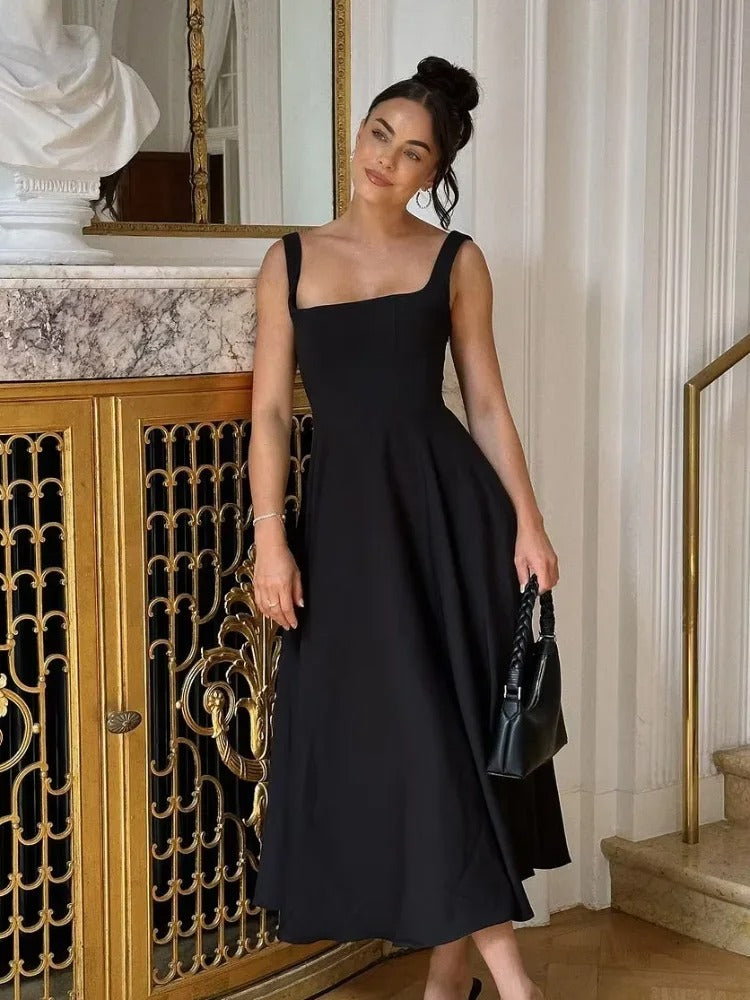 Vestido midi sin mangas con escote cuadrado para mujer – NÉA
