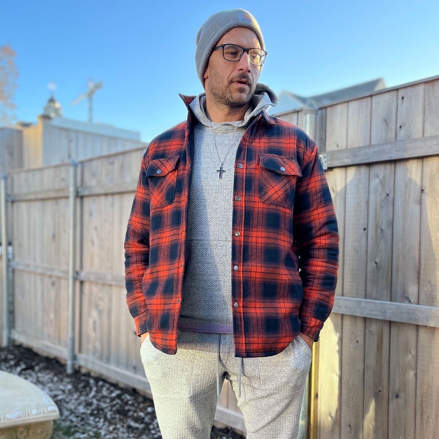 ROMEO - Chaqueta de cuadros con bolsillos frontales para hombre