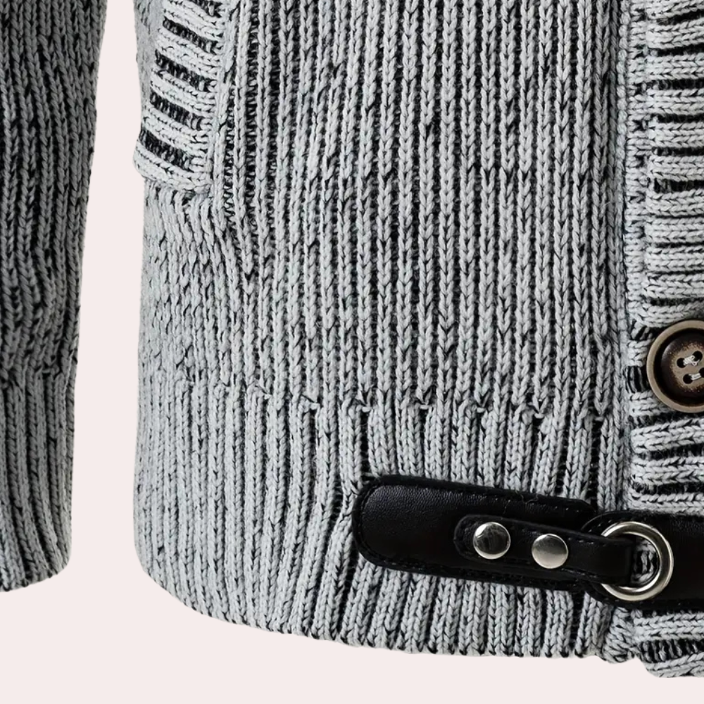 HUGGO - Sudadera de punto con capucha y botones para hombre