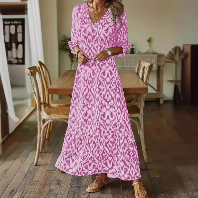 Vestido de verano con escote en V y mangas medias para mujer – LINA