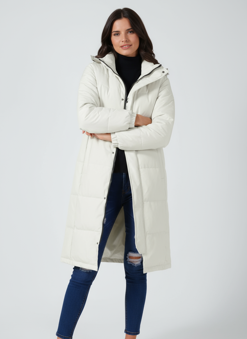 NARELIA – Abrigo largo acolchado de invierno para mujer con capucha