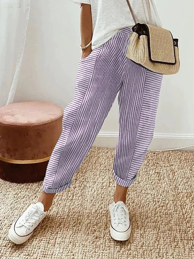 Pantalón fluido de rayas con cintura ajustable – LORE