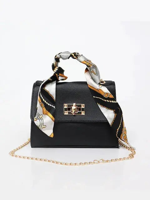 Bolso de mano elegante con cadena y pañuelo decorativo – CALISSA