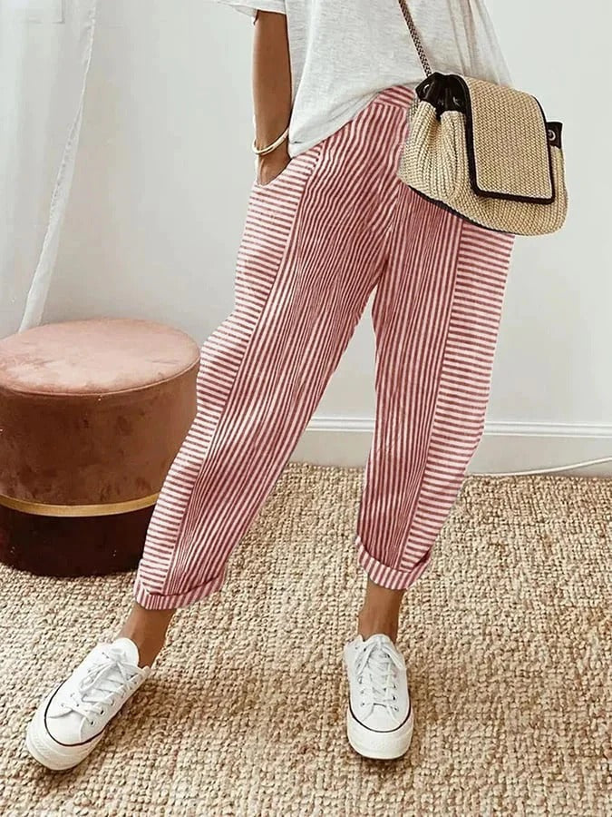 Pantalón a rayas de pierna ancha y cintura elástica – LORELLE
