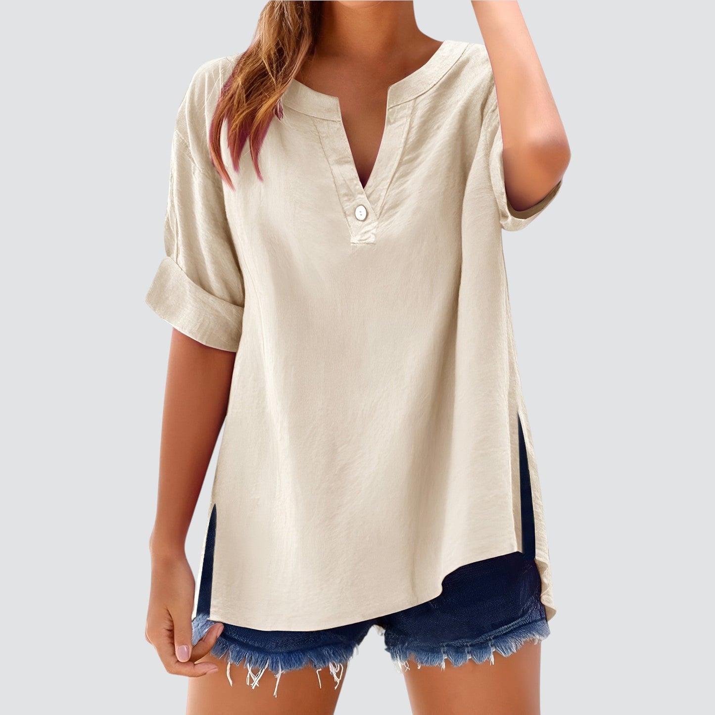 Túnica holgada de mujer con escote en V – MIRETTE