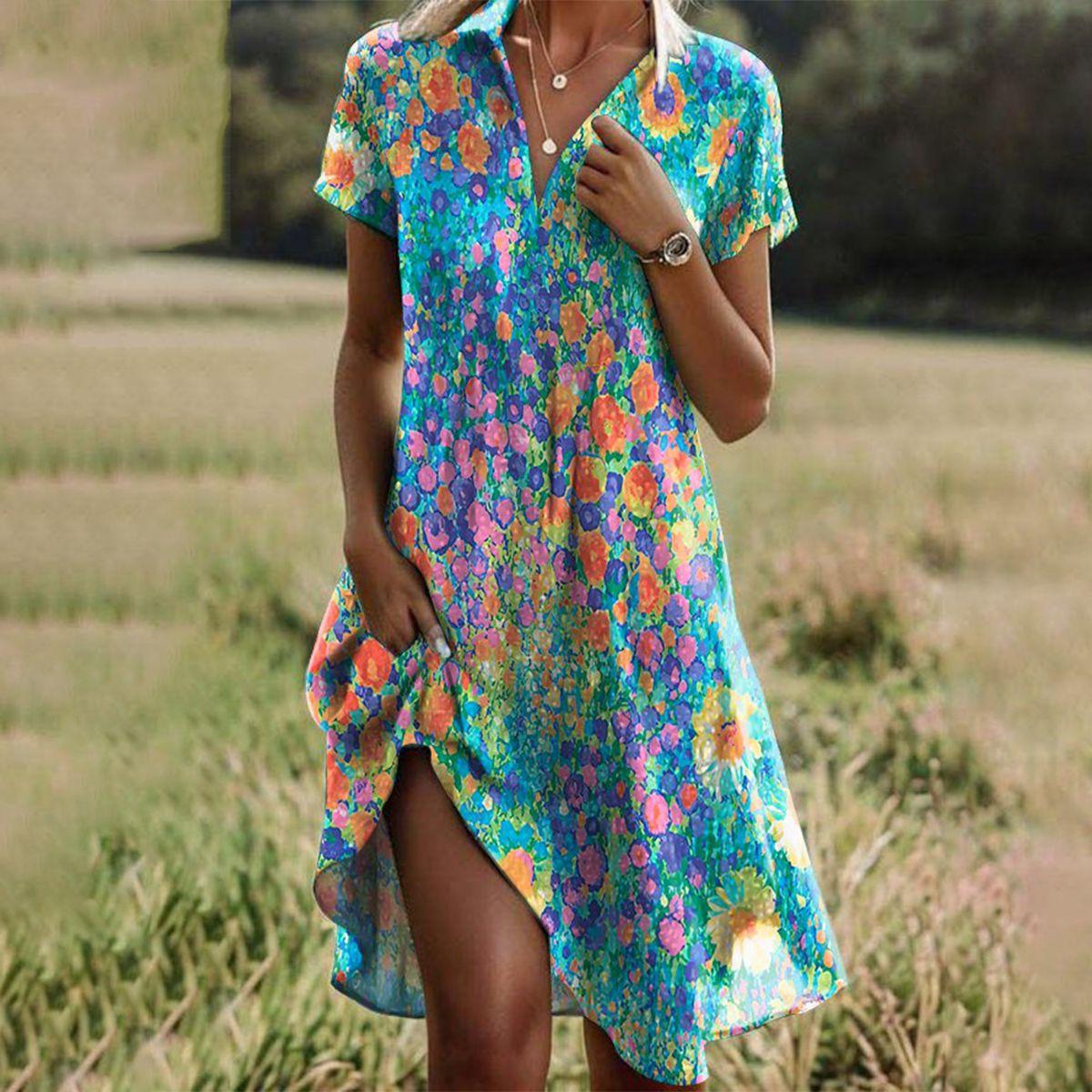Vestido largo bohemio de verano con escote en V y caída fluida – VALERIA