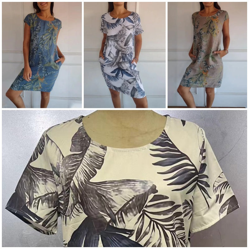 Vestido corto fluido con estampado de hojas para mujer – NAIA