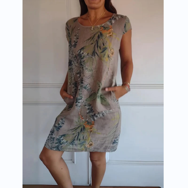 Vestido corto fluido con estampado de hojas para mujer – NAIA