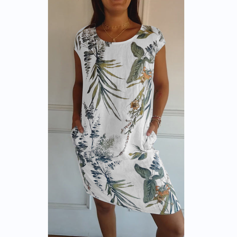 Vestido corto fluido con estampado de hojas para mujer – NAIA