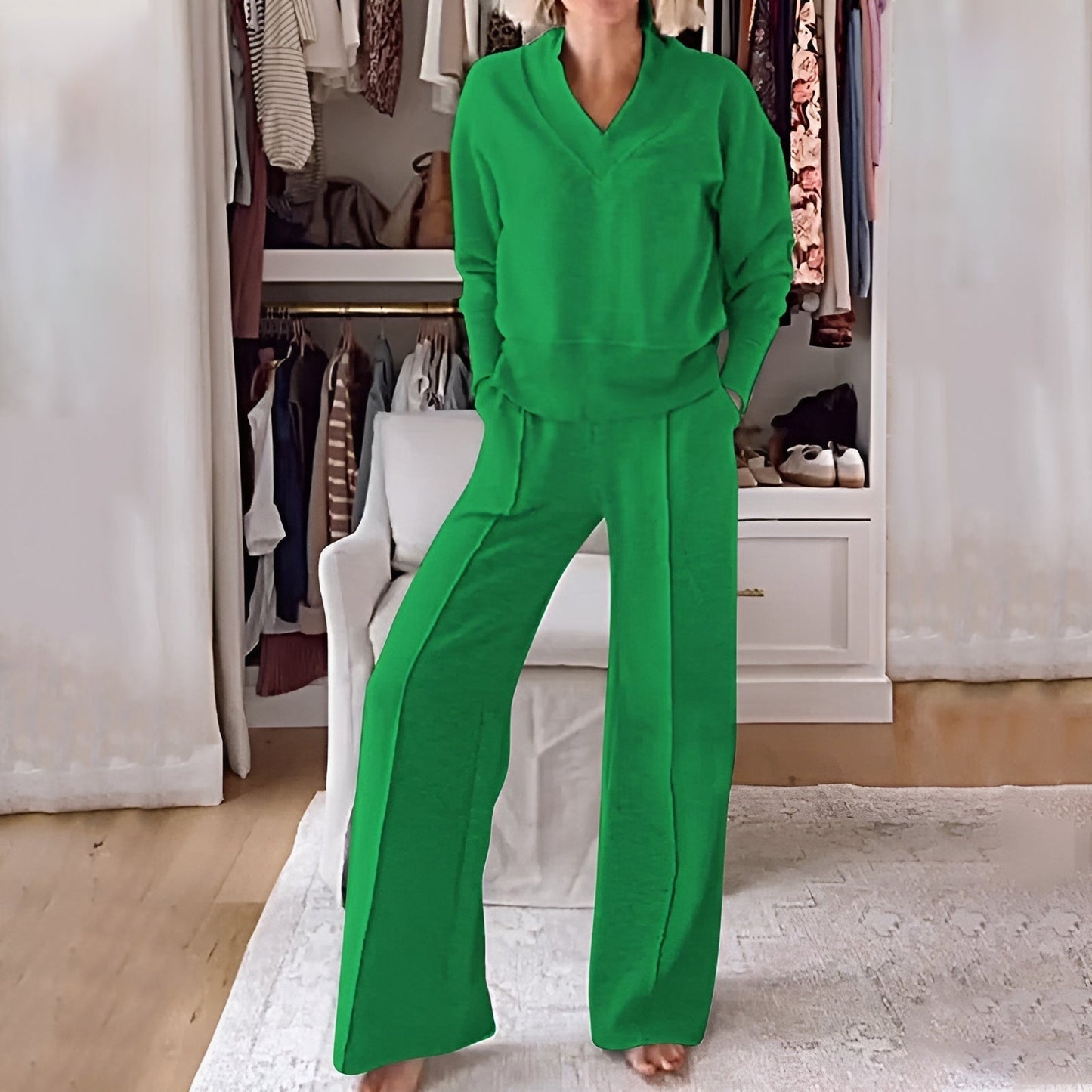 Conjunto casual de dos piezas con top y pantalón ancho – GEMESSA
