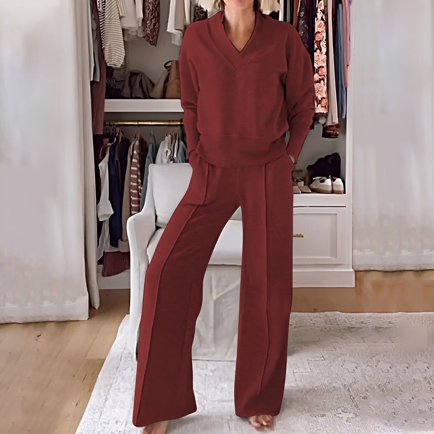Conjunto casual de dos piezas con top y pantalón ancho – GEMESSA