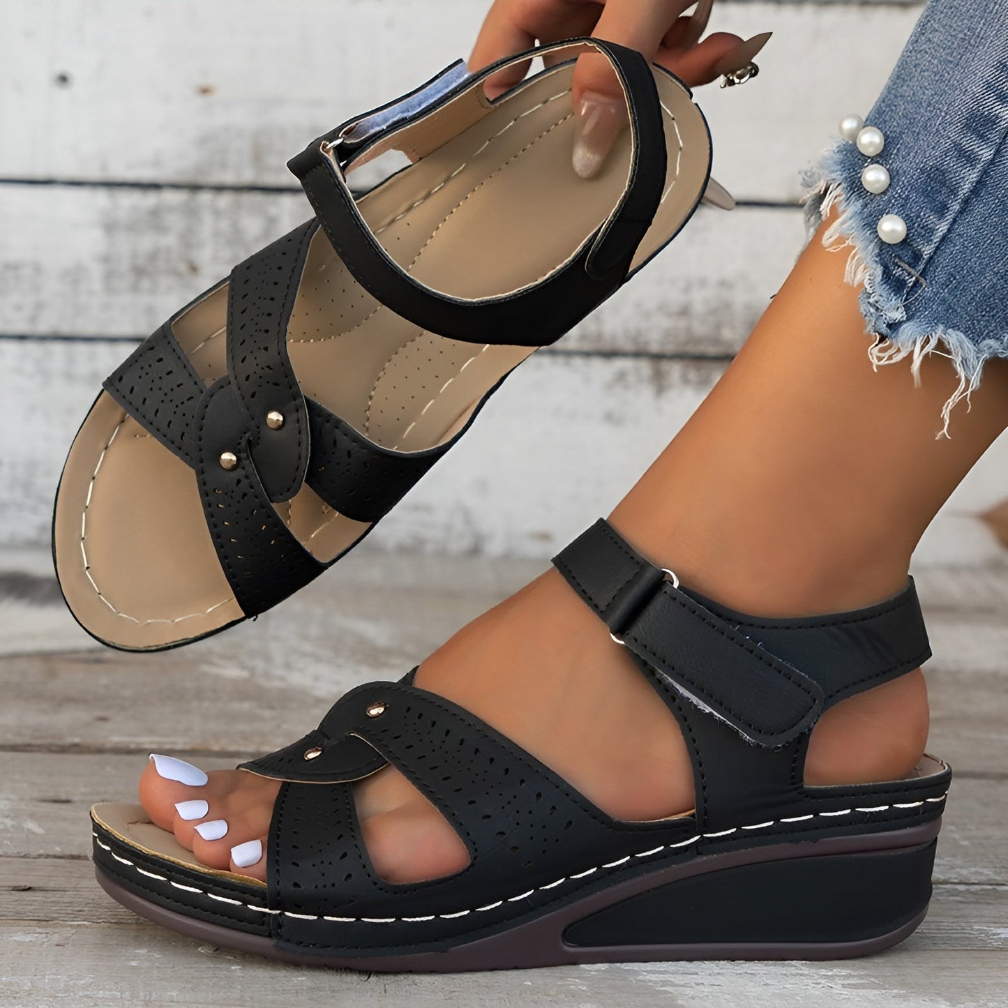 Sandalias de cuña con punta abierta para mujer – YALINA