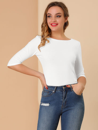 Camiseta de mujer con manga 3/4 y cuello redondo – LUNARA