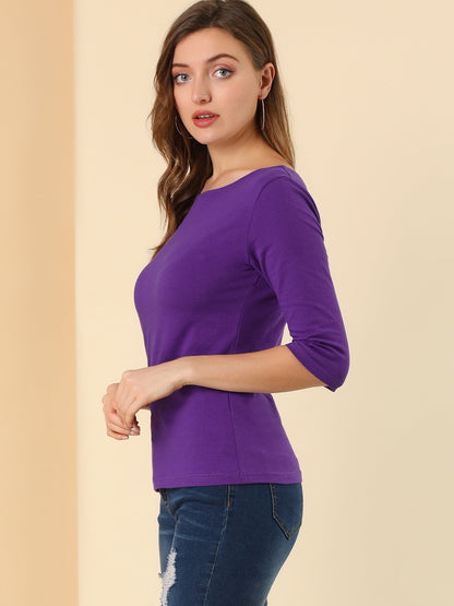 Camiseta de mujer con manga 3/4 y cuello redondo – LUNARA