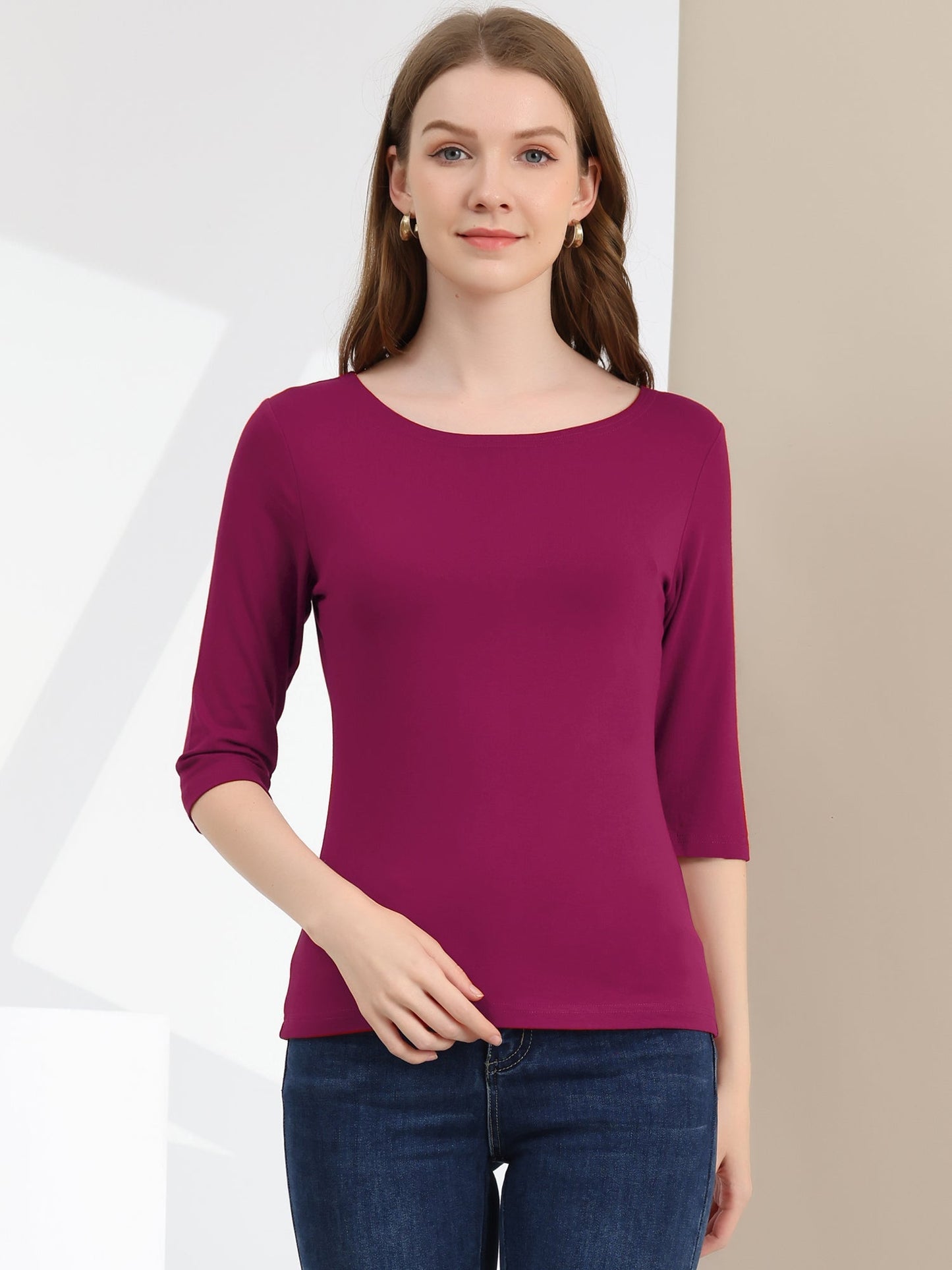 Camiseta de mujer con manga 3/4 y cuello redondo – LUNARA