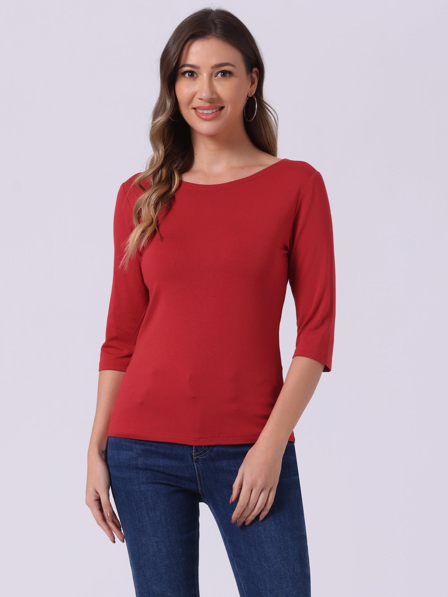 Camiseta de mujer con manga 3/4 y cuello redondo – LUNARA