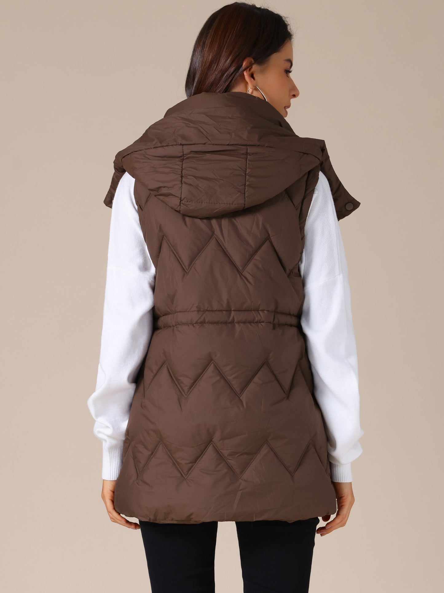 KALMORA – Chaleco largo acolchado para mujer con capucha