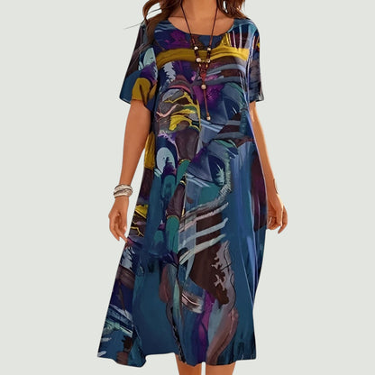 Vestido midi holgado con mangas cortas para mujer – HONORIA