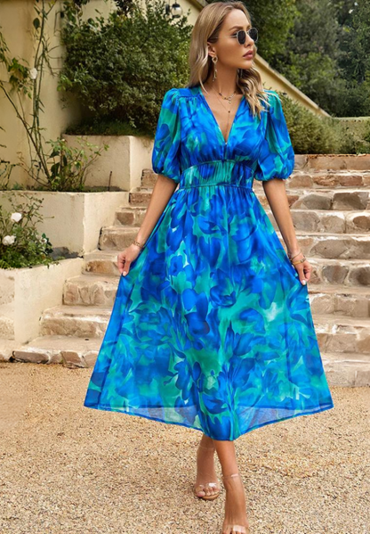 Florelle – Vestido midi floral con escote en V para invitada de boda