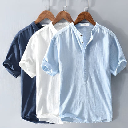 Camisa de lino ligera y transpirable de manga corta para hombre – DARIO