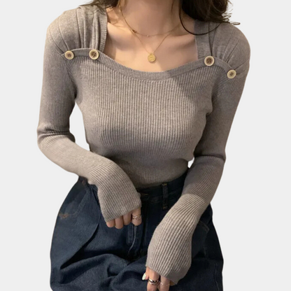 Jersey de punto acanalado con cuello redondo y ajuste cómodo – SYLVAINE