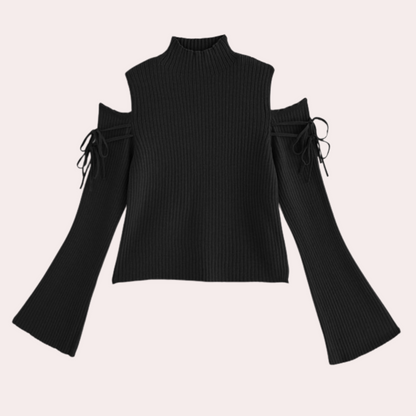 Jersey de punto canalé con diseño de hombros descubiertos – ZAYRA